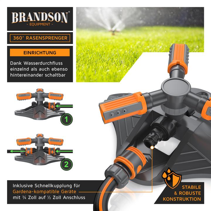 Actual product image Brandson Circular sprinkler, 360° lawn sprinkler, 3 arm, garden sprinkler, irrigation system, Gardena (Circular sprinkler)