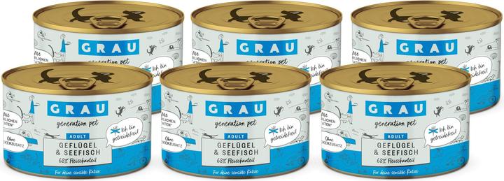 Immagine prodotto Grau Cibo umido Pollame e Pesce di Mare, 6 x 200 g (Adulto, 6 pz., 1507 g)