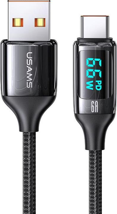 Usams Câble pleciony U78 USB-C 1.2m LED 6A Fast Charging czarny/black SJ544USB01 (US-SJ544) (1.20 m, USB 3.2 Gen 1)