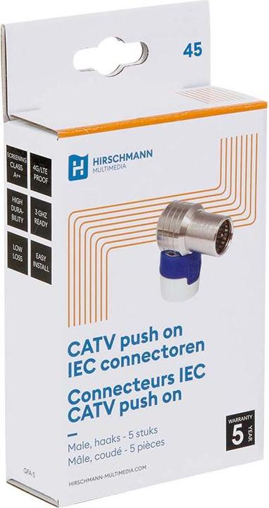 Actual product image Hirschmann QFA 5 Angled push-on quick F connector (Antenna cable)