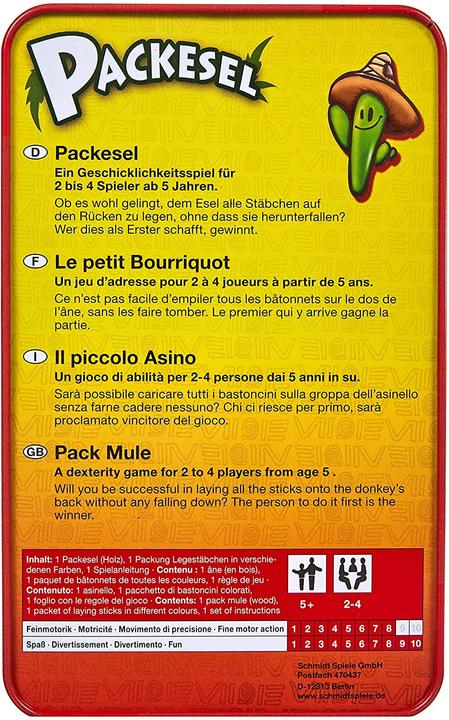 Image du produit Schmidt Spiele Jeu à emporter Packesel dans une boîte métallique