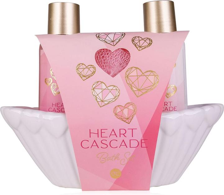 Accentra Badeset HEART CASCADE in Keramikbadewanne, inkl. 100ml Duschgel, 100ml Bodylotion, 15g Netzschwamm (Körperpflegeset, Haarpflege set)