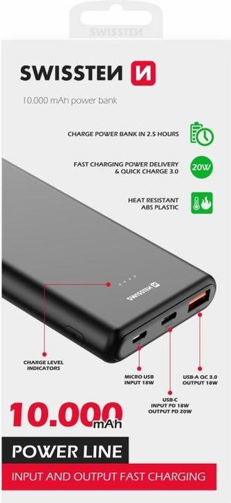 Actual product image Swissten Power Line (10000 mAh, 20 W, 37 Wh)