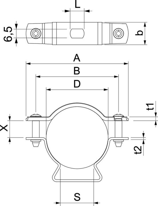 Actual product image OBO Bettermann ASL 733 44 ALU spacer clamp with slotted hole 36-44mm aluminium 1362830