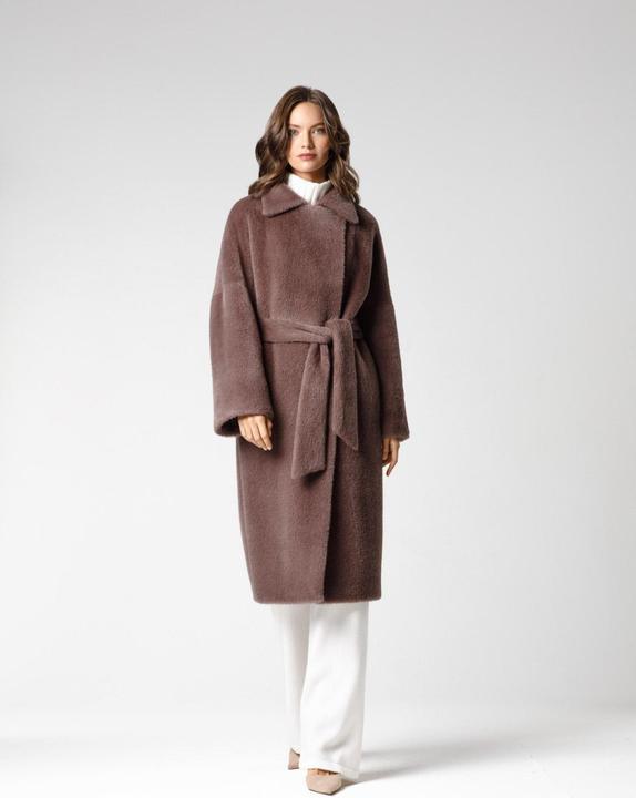 Actual product image Furnari Smooth eco-fur coat with turn-down collar in warm Coffee Liqueur shade (42,44,46,50) (42, 44, 46, 48)