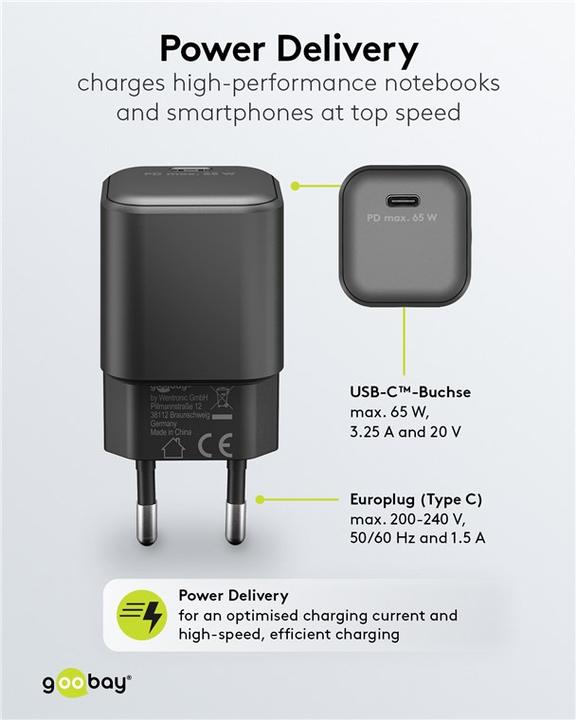 Produktbild Goobay USB-C Nano Schnellladegerät mit GaN Technologie (65 W)