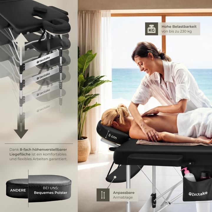 Immagine prodotto tectake 3 Zonen Massageliege mit 5cm Polsterung und Aluminiumgestell