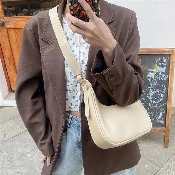 Only-Bags.Store Vintage Unterarm Umhängetaschen Einfacher Stil Tasche Geldbörse Solid Farbe PU Leder Achselhöhle