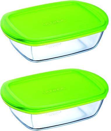 Actual product image Pyrex Dajar Glass Container with Lid Cook & Store Rectangular, Glass, Transparent/Green, 23 x 15 x (1.10 l)