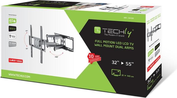 Actual product image Techly Wall mount for LCD TV LED 81-139cm 32-55inch FullMotion 40kg black (Wall, 55", 40 kg)