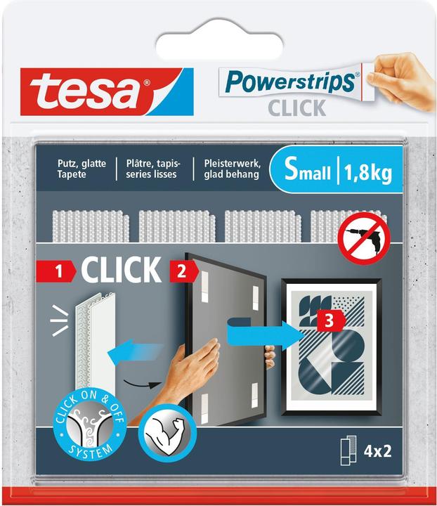 Image du produit tesa Powerstrips CLICK SMALL, 1.8kg, auto-agrippant 4x2