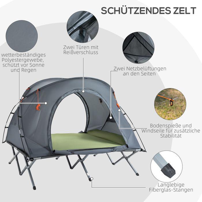 Produktbild Swisshandel24 Campingbett mit Zelt erhöhtes Feldbett für 2 Person Kuppelzelt mit Luftmatratze inkl. Tragetasche Gr (Kuppelzelt, 2 Personen)