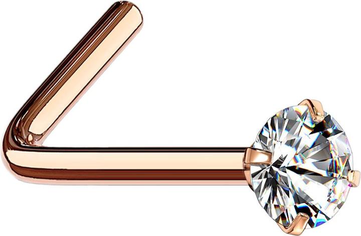 Produktbild Star Piercing Nasenstecker gewinkelt rosegold runder Kristall silber gefasst (ohne Messing, Chirurgenstahl 316L)
