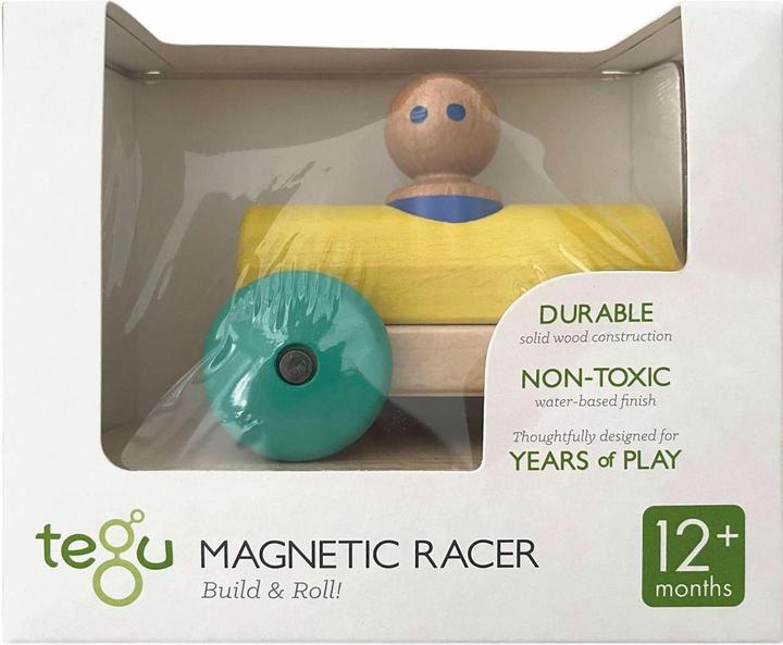 Produktbild Tegu Magnetische Holzbausteine Baby Rennwagen gelb grün