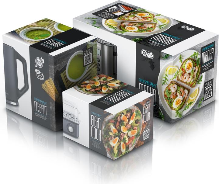 Produktbild Arendo Frühstücks Set, Wasserkocher 1,5l Temperaturwahl, 4-Scheiben Toaster & Eierkocher für 8 Eier, Grau (1.50 l)