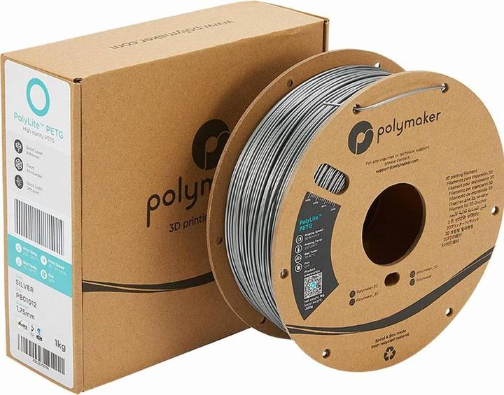 Produktbild Polymaker PolyLite PETG Silver 1.75mm 1kg (PETG, 1.75 mm, 1000 g, Silber)