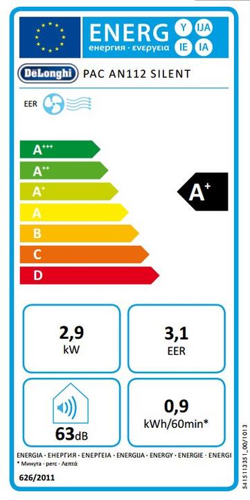 Energy Label De'Longhi PAC AN112 Silent Pinguino (11000 BTU/h)