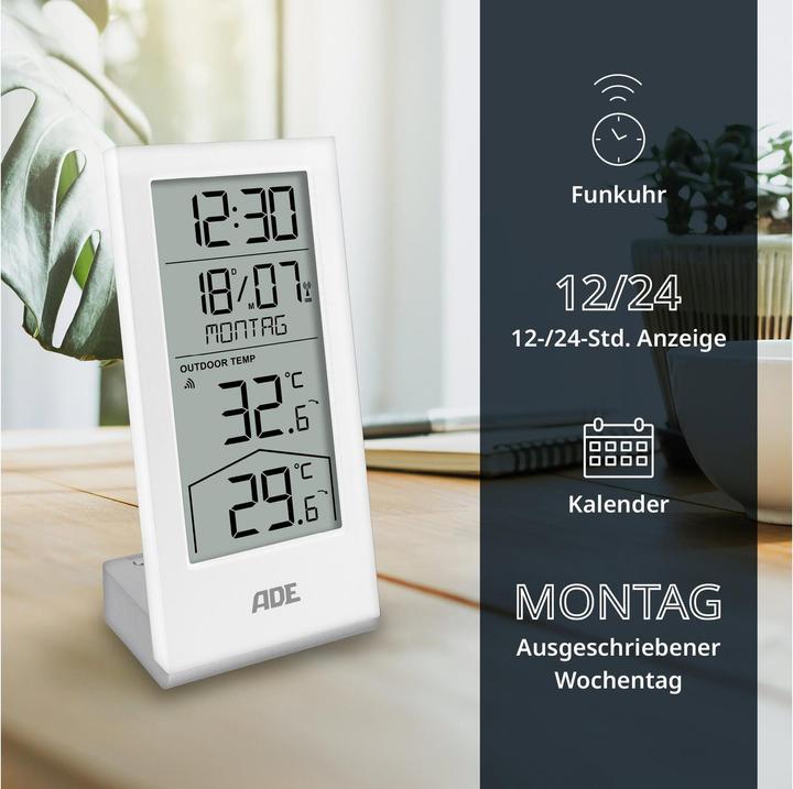 Produktbild ADE Wetterstation mit Funk-Aussensensor Weiss, Funktionen