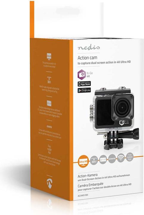 Actual product image Nedis Action Cam | 4K@30fps | 16 MPixel | Waterproof up to: 30.0 m | 90 min | Wi-Fi | App available (30p, Wi-Fi)