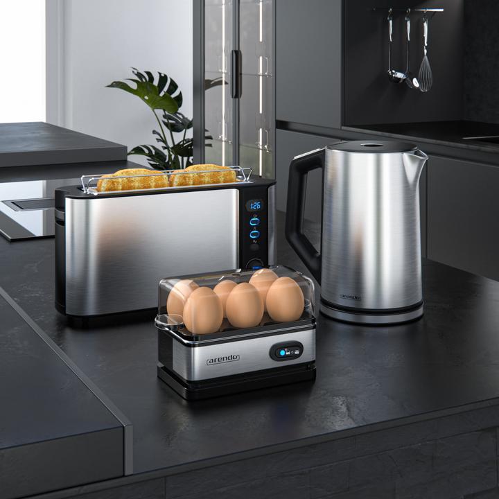 Image du produit Arendo Petit-déjeuner, bouilloire 1,5l, grille-pain 2 tranches et cuiseur à oeufs 6 oeufs, argenté