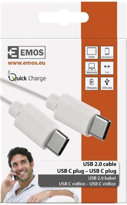 Produktbild Emos USB Kabel 2.0 C Stecker - USB 2.0 C Stecker 1m, weiss (1 m, USB 2.0)