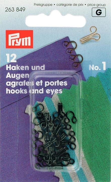 Produktbild Prym Federhaken und augen, schwarz Nr. 1, Karte 12 Stk.