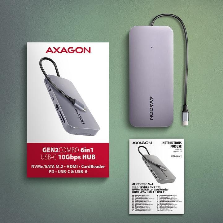 Actual product image Axagon HUB HMC-6GM2 USB 6 in1 10 Gbit (USB-C, 1 Ports)