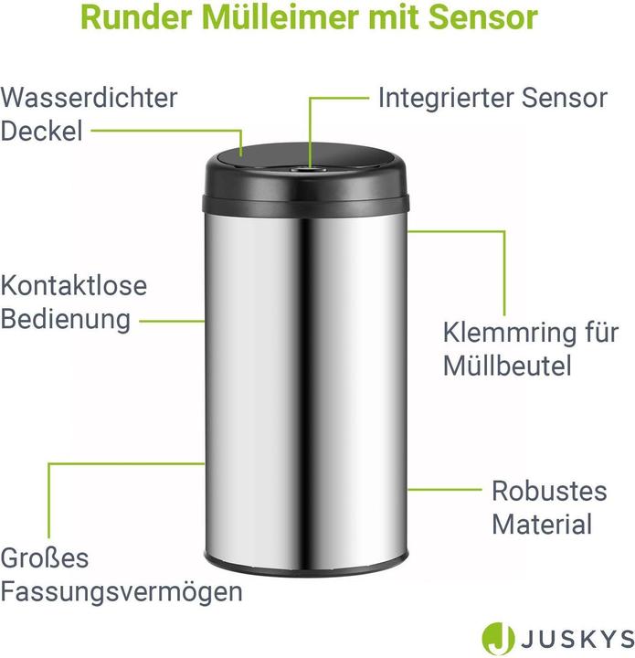 Actual product image Juskys Automatic waste bin with sensor (40 l)