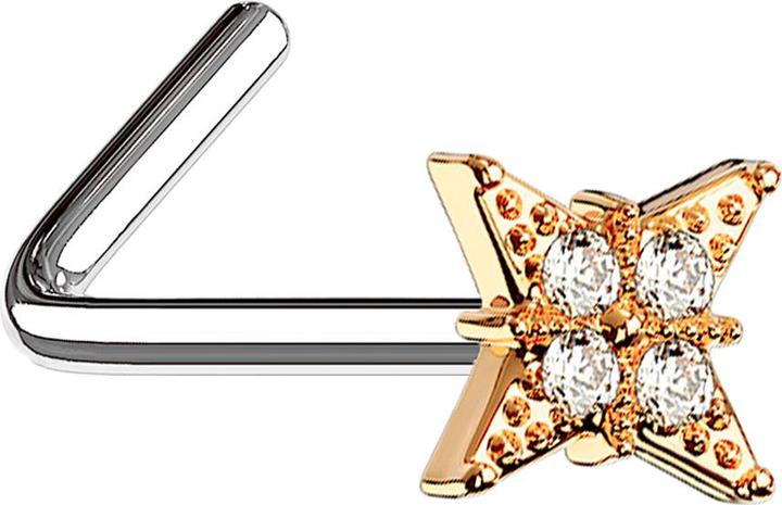 Produktbild Star Piercing Nasenstecker gewinkelt rosegold Stern mit vier Kristallen (Chirurgenstahl 316L, Messing)