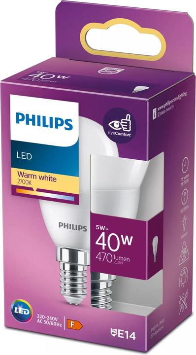 Produktbild Philips LED 40W P45 E14 WW FR ND 1PF/10 (E14, 4.90 W, 470 lm, F)