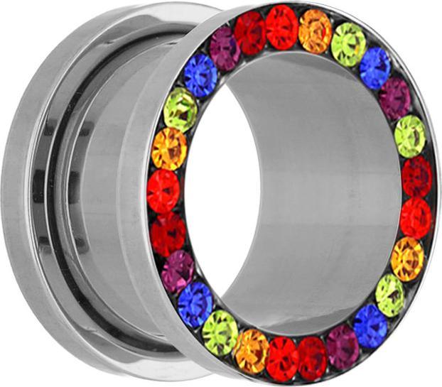 Star Piercing Flesh Tunnel silber mit Kristall farbig (Chirurgenstahl 316L)