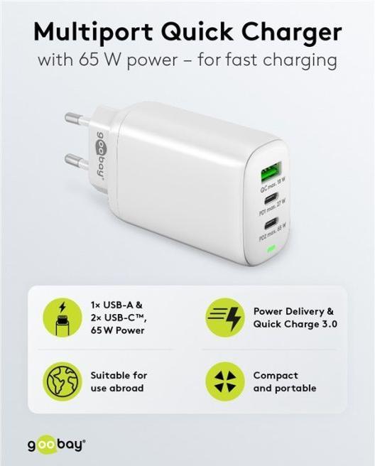 Immagine prodotto Goobay Caricabatterie rapido multiporta USB (65 W)