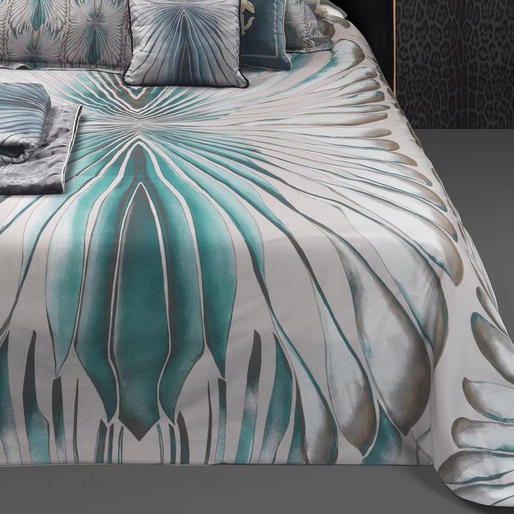 Actual product image Roberto Cavalli Mako satin bed linen Tigresse blue (Bedding set, 135x200 cm + 80x80 cm)
