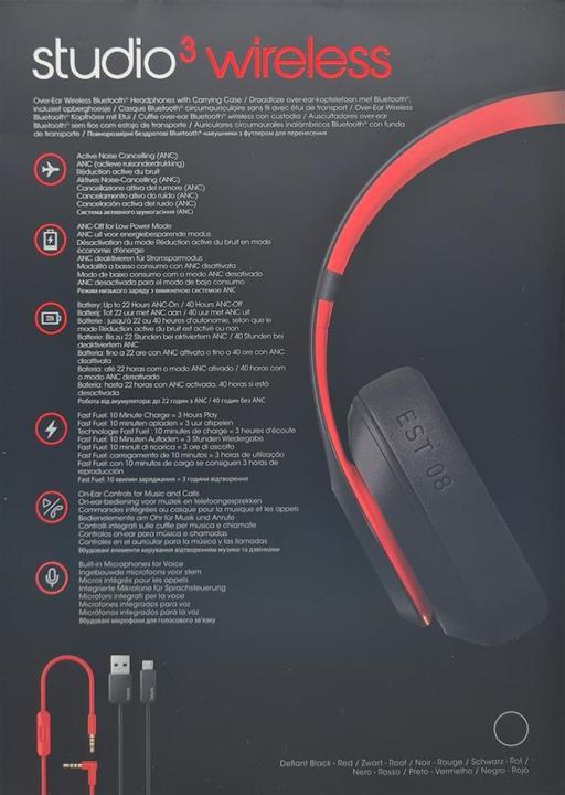 Actual product image Beats Studio3 wireless headphones (Defiant Black-Red) (ANC, 22 h, Cable)
