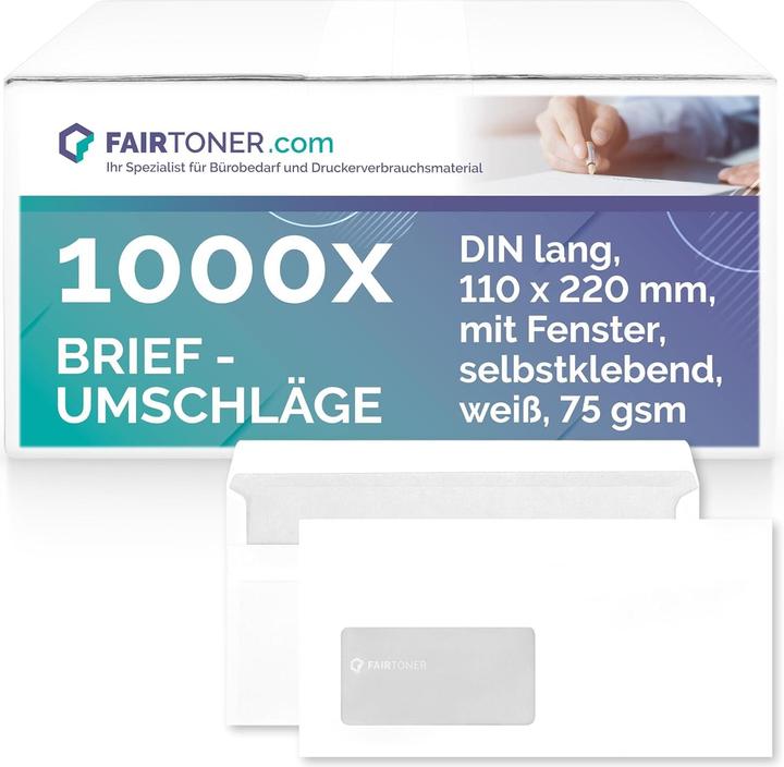 Actual product image ‎FairToner 1000x Briefumschläge DIN lang mit Fenster (11 x 22 cm, DIN long (11 x 22 cm), 1000 x)