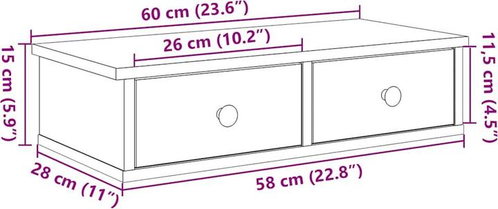 Produktbild VidaXL Wandregal mit Schubladen Betongrau 60x25x15 cm Holzwerkstoff (60 x 25 x 15 cm)