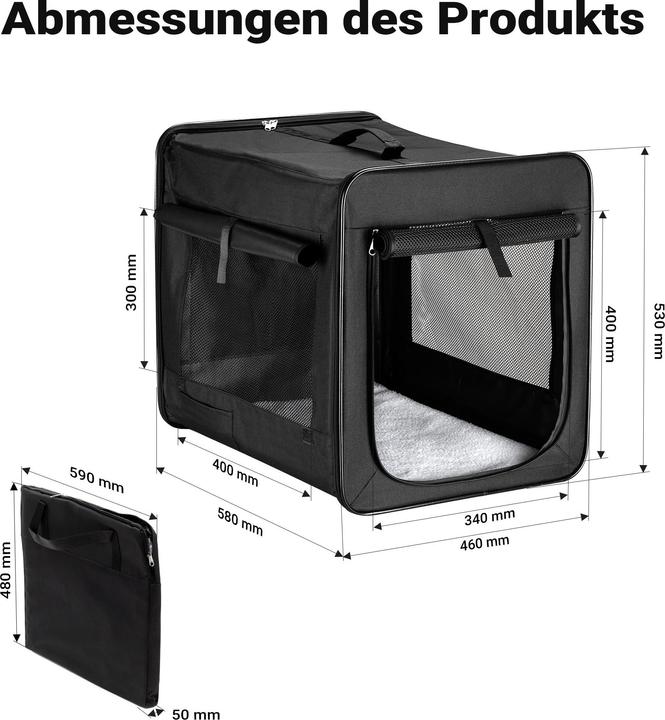 Produktbild Fudajo Transportbox M Faltbar Schwarz 58x46x53cm Hundebox Katzenbox Reisebox (Hund, Faltbar, Waschbar, Atmungsaktiv)