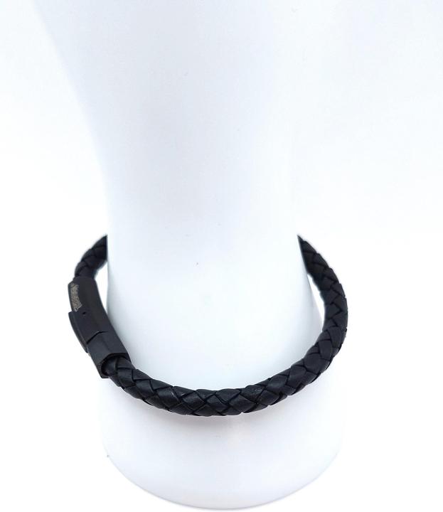 Actual product image Thomss Leather bracelet No.22 unisex leather black & stainless steel clasp circumference 21cm (21 cm, Stainless steel, 100% leather)