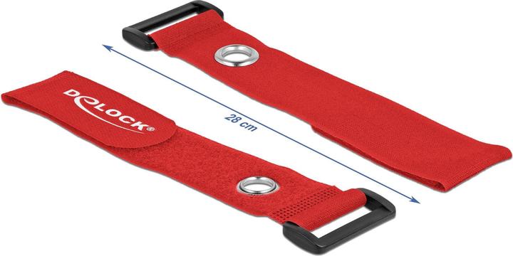 Produktbild Delock Klett-Kabelbinder mit Schlaufe und Befestigungsöse L 280 x B 38 mm rot 3 Stück (Klettkabelbinder, 280 mm, 3 Stk.)