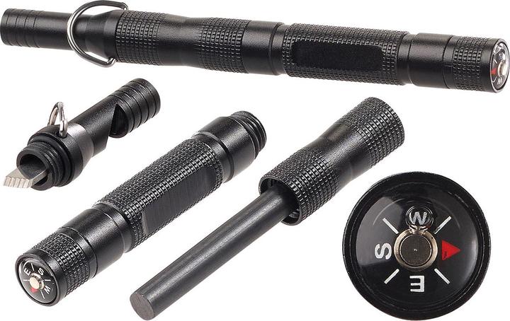 Pearl 3in1-Feuerstarter, Notfall-Pfeife & Kompass im Aluminium-Gehäuse, 21 g (Notfallkoffer)
