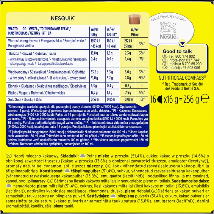 Valori nutrizionali e ingredienti Nescafé Dolce Gusto Nesquik (255 g)