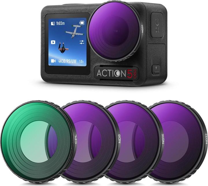 Produktbild K&F Concept 4pcs Filter Kit, CPL+ND8+ND16+ND32, HD, Anti-Reflection Green Coating, Waterproof and Scratch Resist (Osmo Action 4)