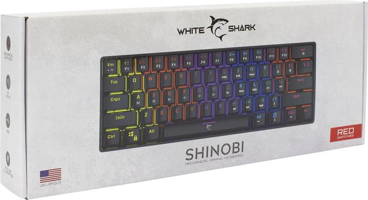 Image du produit White Shark Clavier de jeu mécanique blanc Shark Shinobi, OUTEMU RED Switch, rétroéclairage LED RGB complet, U (US, Filaire)