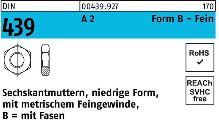 Produktbild Sechskantmutter DIN 439 Form B BM 12 x 1,25 A 2 (M12)