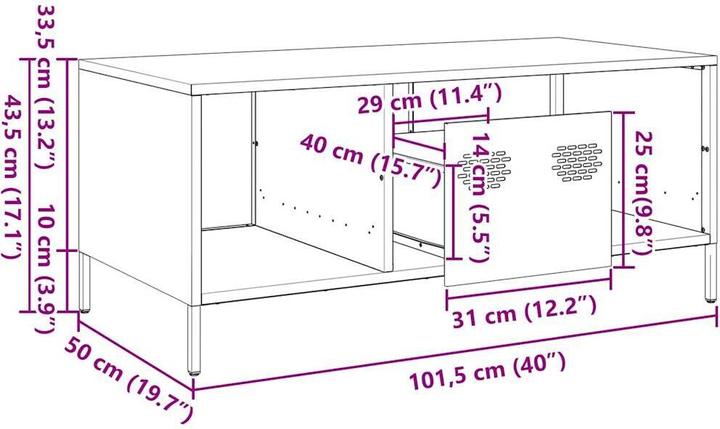 Image du produit VidaXL Table basse jaune moutarde 101,5x50x43,5 cm Acier laminé à froid