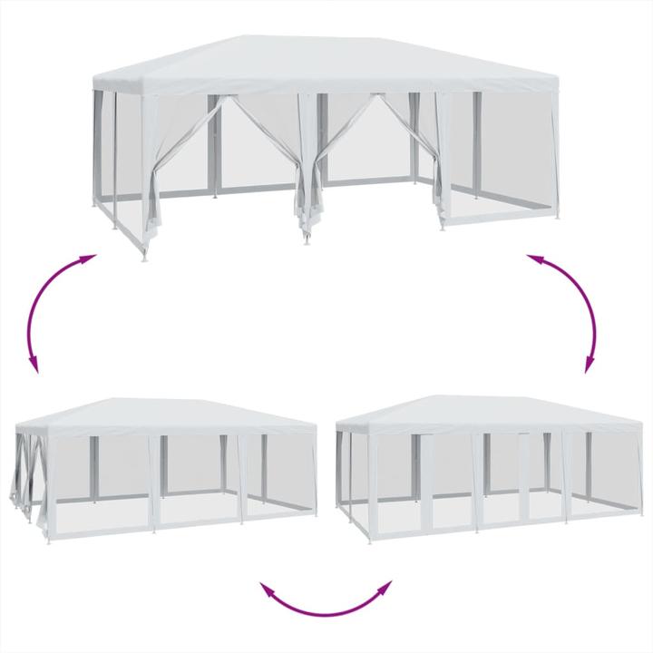 Immagine prodotto VidaXL Partyzelt Pavillon Festzelt mit 10 Mesh-Seitenteilen Weiss 6x4m HDPE (600 cm, 400 cm)