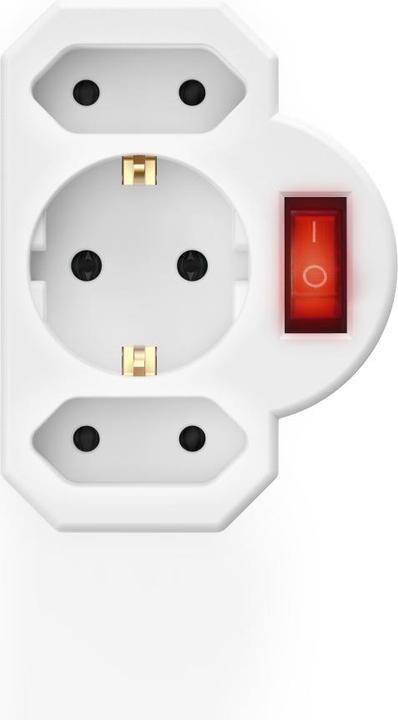 Image du produit Hama Adaptateur de prise 3x, 1x contact de protection, 2x Euro, interrupteur, blanc (CEE 7/16, 3 x)