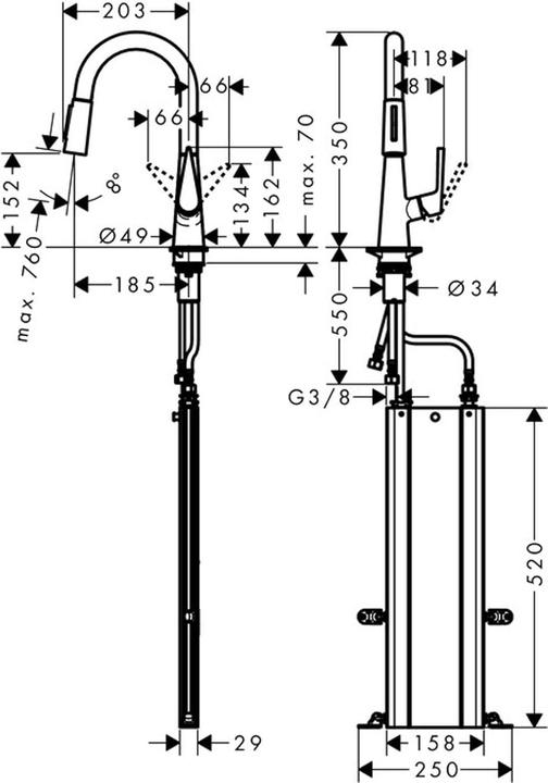 Image du produit hansgrohe HG Mitigeur monocommandé pour évier 200 TALIS S DN 15 avec douchette extractible sBox ES-Op.