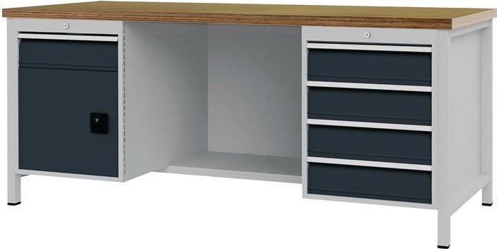 Actual product image Bedrunka & hirth Workbench grey light grey W2000xH859xD750mm beech multiplex 40mm 5 drawers.1 door (80 cm, 202 cm)