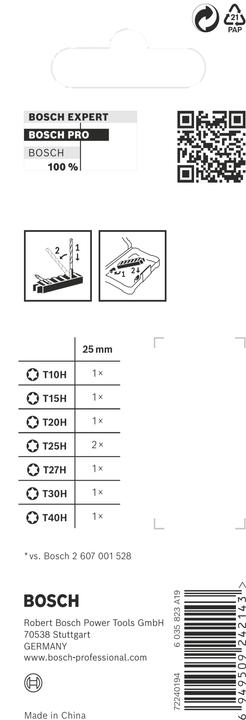 Nährwerte und Zutaten Bosch Professional Zubehör PRO Torx Security Impact Bit, T10H, T15H, T20H, T25H(x2), T27H, T30H, T40H, 25 mm, 8-tlg. (T25x2, T27H, T40H, T10H, T20H, T15H, T30H)